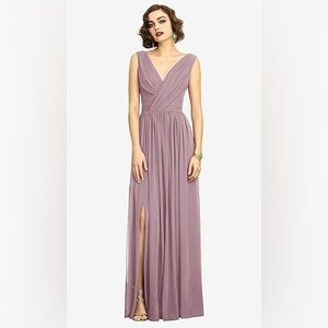 NWT SLEEVELESS DRAPED CHIFFON MAXI DRESS WITH FRONT SLIT IN DUSTY ROSE
